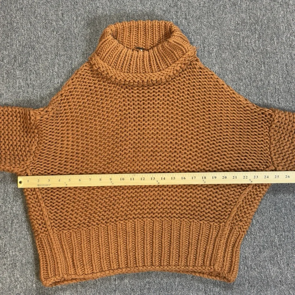 Free People‎ Chunky Knit Cotton Pullover Sweater Brown Mock Neck  Size  S/P